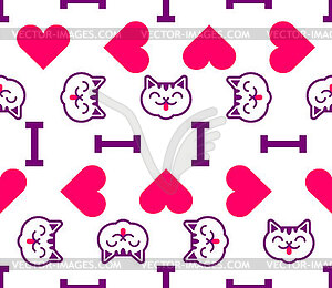 I love cats pattern seamless. Heart and cat - vector clip art