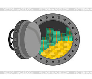 Cash vault money. Dollars and cash. Large round iro - vector image