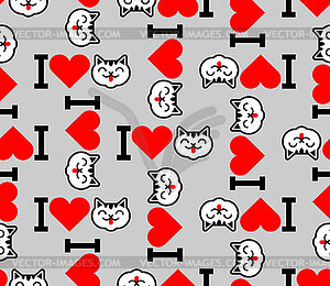 I love cats pattern seamless. Heart and cat - vector image