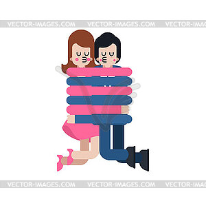 Couple hugs with long arms. Lovers with long arms. - vector clipart