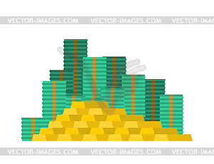 Пачки денег и золота. Пачка долларов и - векторный эскиз