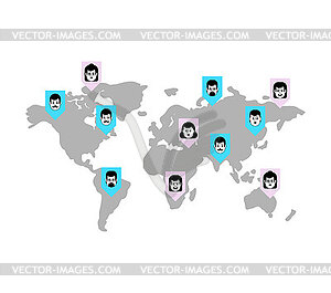 World map and people. Avatars on planet earth. - vector image