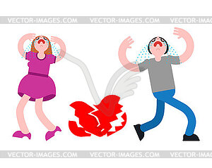 Couple separates with half heart. Broken love. - vector image