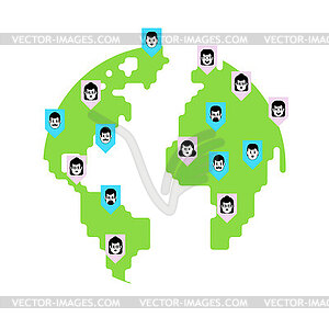 World map and people. Avatars on planet earth. - vector image
