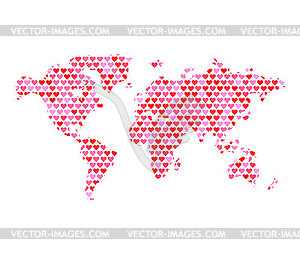 Love map. Peace in hearts. World love. World map an - vector clipart