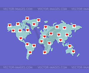 Love map. Peace in hearts. World love. World map an - vector clip art