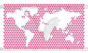 Love map. Peace in hearts. World love. World map an - vector clip art