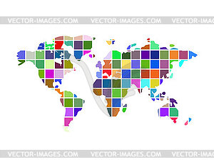 Сегментированная карта мира. Части планеты Земля. C - клипарт в векторном виде