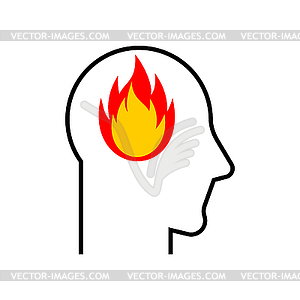 Fire in head Icon. Sign of an incendiary person. - vector clipart / vector image