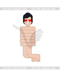 Man in love with herself. guy loves herself and hug - vector image