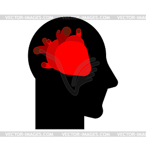 Heart in head icon. Sign of person in love. Thinkin - vector clip art