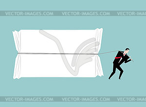 Businessman pulling space for text. Man pulls - vector clipart