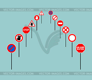 Set of road prohibition signs. Red sign of danger - royalty-free vector clipart