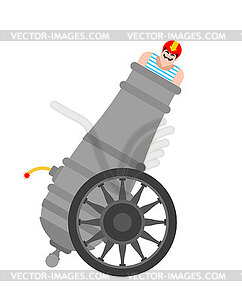 Man flies of cannon. Circus trick - vector image