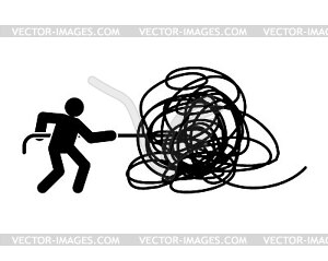 Businessman pulls tangled ball. Concept to - vector clipart