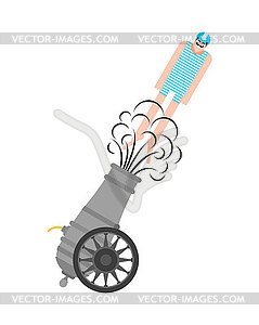 Man flies of cannon. Circus trick - vector image