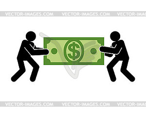 Businessmen pull money. People share profit . - vector image