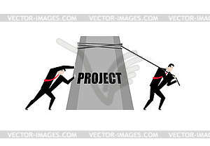 Businessman pulling Project. Man pulls Project - vector clipart