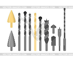 Drills Set. Drills for wood and metal. Drill for - vector image