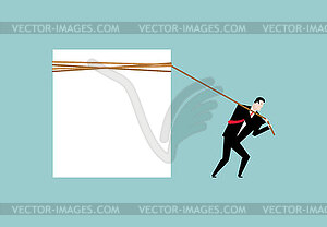 Businessman pulling space for text. Man pulls - vector clipart