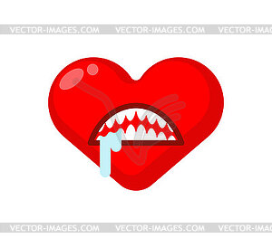 Evil heart with mouth. Fierce love with big teeth - vector clipart