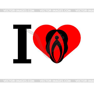 I love vagina sign. I love vulva. Heart and vagina - vector clip art