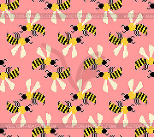 Bee pixel art pattern seamless. insect honeybee 8 - vector clipart