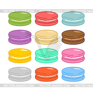 Colorful selection of macarons arranged in grid on - color vector clipart