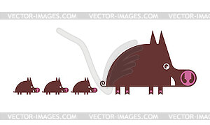 Boar and piglets cartoon style. Cute hog and - vector image