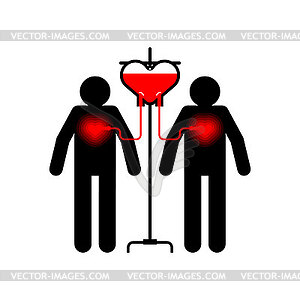 Transfusion of love. Falling in love with blood - vector clip art