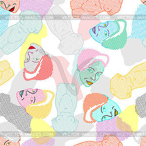 Pop art pattern seamless. Beautiful face girl and - vector clipart