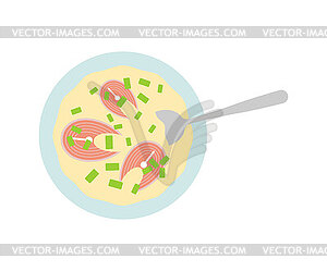 Fish soup top view . Fish soup in plate - vector clipart