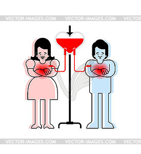 Transfusion of love. Falling in love with blood - vector image