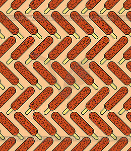 Corn dog pattern seamless. Korean street fast food - vector clipart