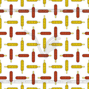 Corn dog pattern seamless. Korean street fast food - vector clipart