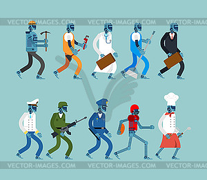 Robots of different professions set. Concept and - vector clip art