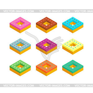 Donut isometric set . Sweetness Fast food - vector image