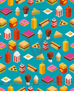 Fast food isometric pattern seamless. Slice of pizz - vector clip art