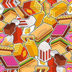 Fast food isometric pattern seamless. Slice of pizz - vector clipart