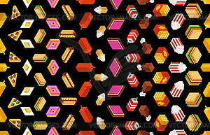 Fast food isometric pattern seamless. Slice of pizz - vector clipart