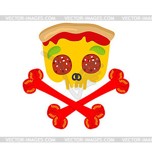 Skull pizza. Skeleton head pizza slice. Concept - vector image
