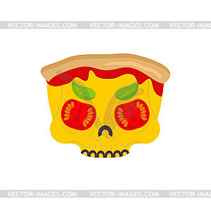 Skull pizza. Skeleton head pizza slice. Concept - vector clipart