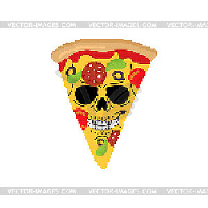 Skull pizza pixel art. 8 bit Skeleton head pizza - vector clipart