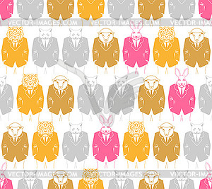 Animal businessman pattern seamless. Beast in - vector clip art