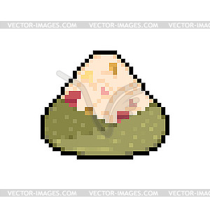 Zongzi pixel art. 8 bit Chinese dish of rice with - vector image