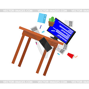 Scattered table . Anger of office worker. Concept o - vector clip art