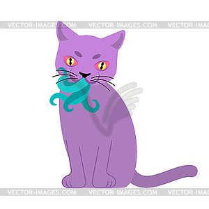 Cat with tentacles in mouth. Pet galactic animal. - vector clip art