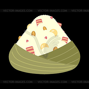 Zongzi is Chinese dish of rice with fillings wrappe - vector clip art