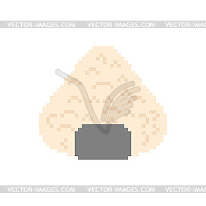 Onigiri pixel art. 8 bit Chinese dish, rice with - vector clipart