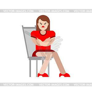 Offended woman sits on chair. woman is irritated - vector clipart